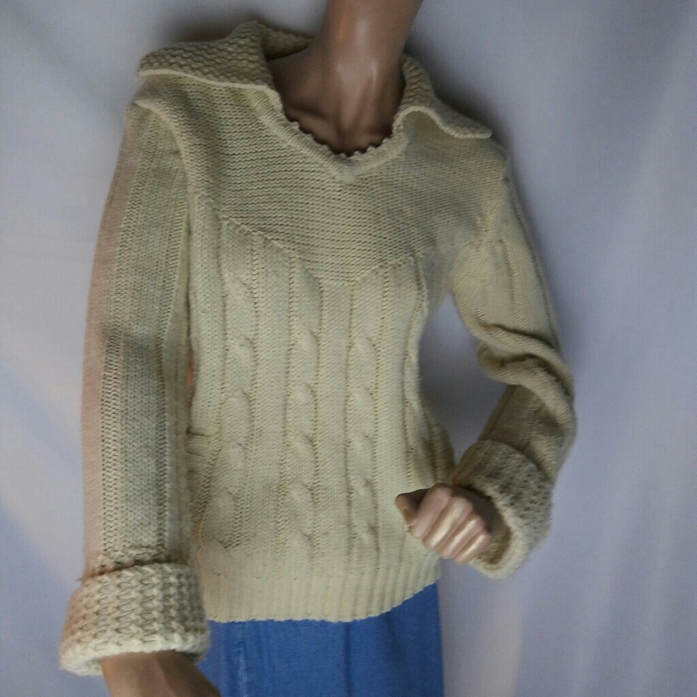`Vintage Tan Yellow Heavy Ribbed Knit Sweater Med